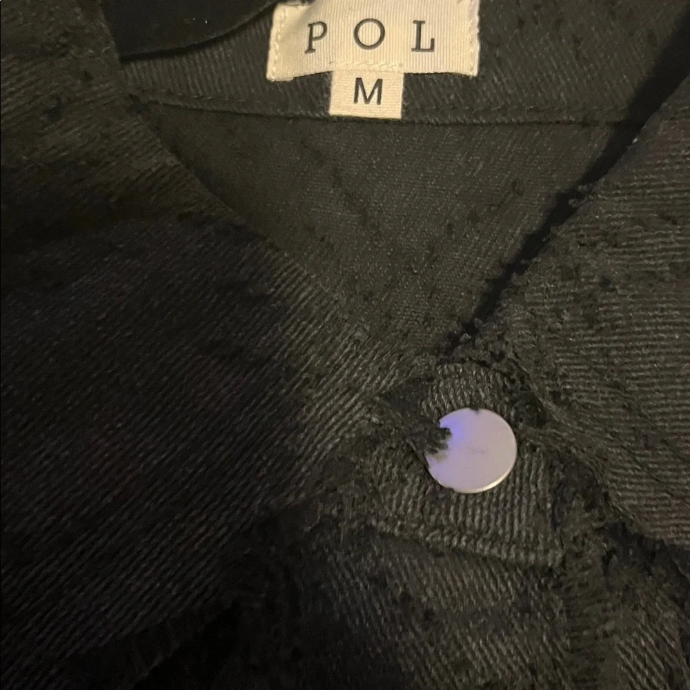 POL OVERSIZED Twill Shacket with Floral Patches on Black - Picture 7 of 8